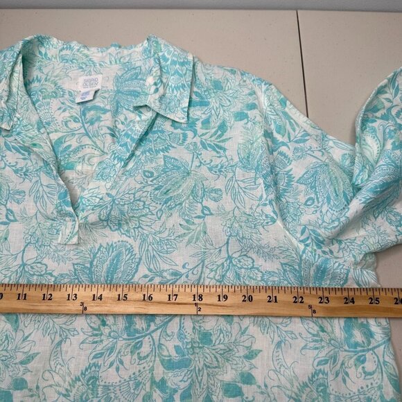Sigrid Olsen Floral Linen Tunic Top 2X Aqua blue - Picture 7 of 10